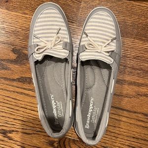 Grey and white boat shoes